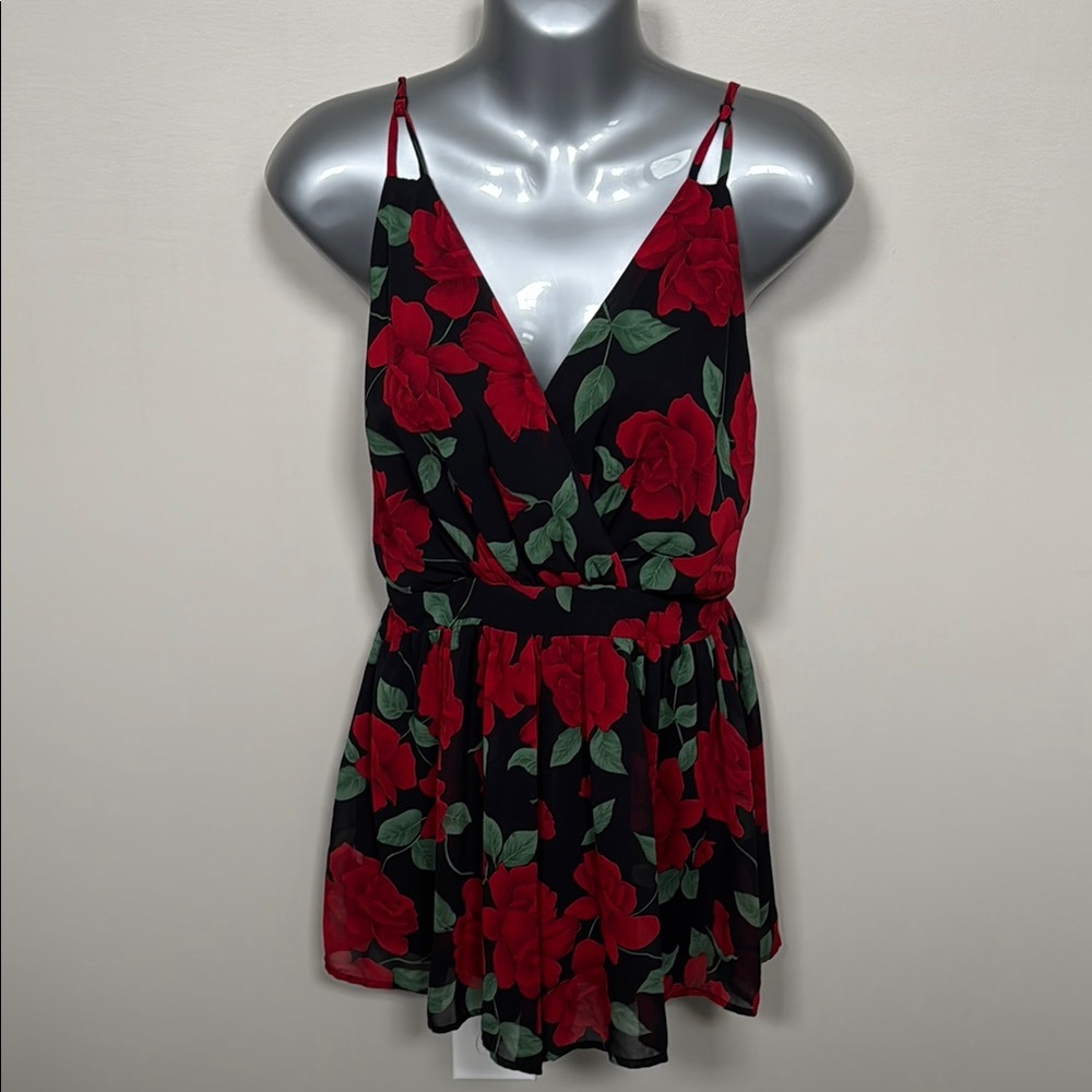 Audrey Floral Jumpsuit - Black and Red